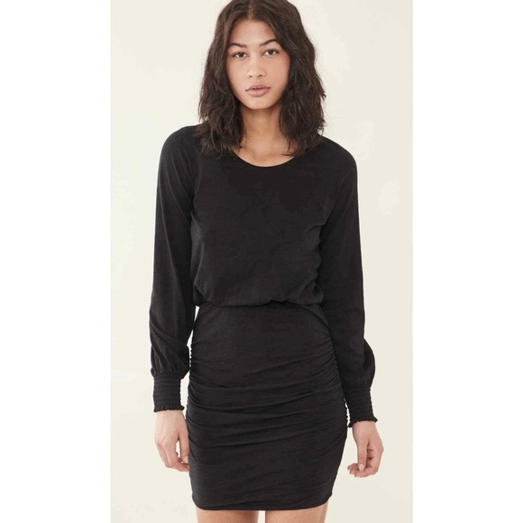 Sundry Black Round Neck Long Sleeve Blouson Stretch Pullover Mini Dress Sz 3 NWT - Picture 1 of 12